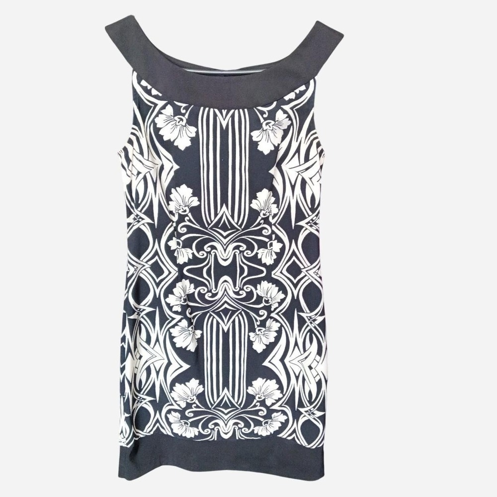 Connected Apparel Women's Black & White Geometric Print Press Midi Dress Size8